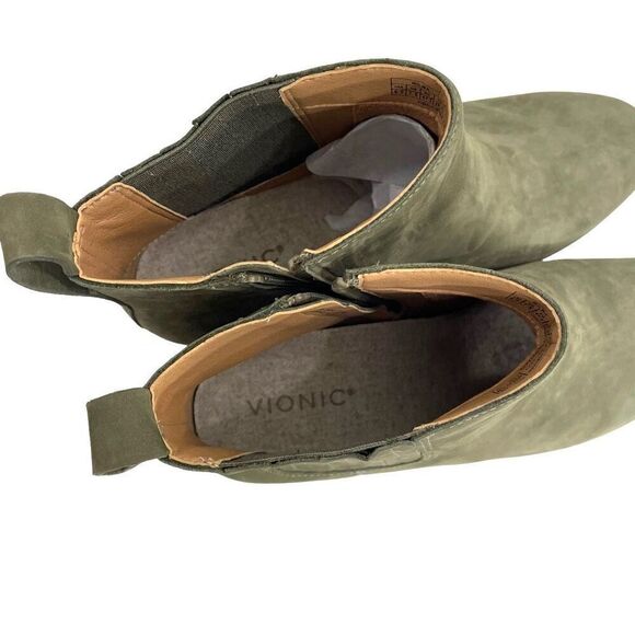 NEW Vionic Wilma leather Heeled Ankle Boots Size 9.5 olive green nubuck - Picture 8 of 11